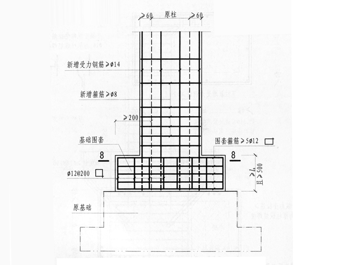 现浇柱设钢筋混土围套...