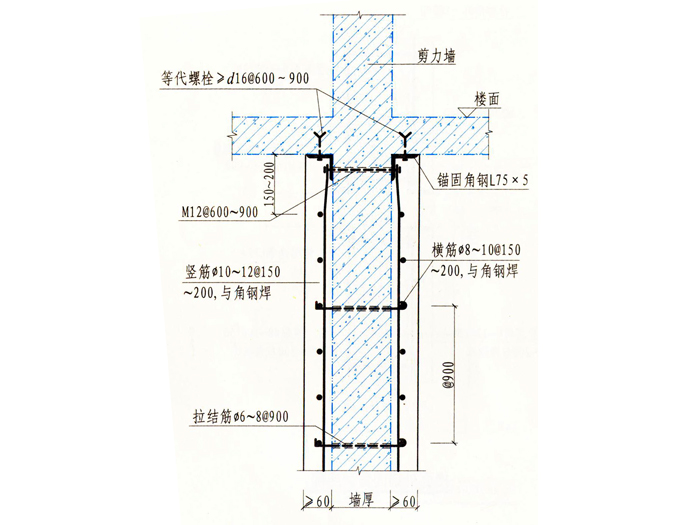 楼面处锚固角钢连接收...