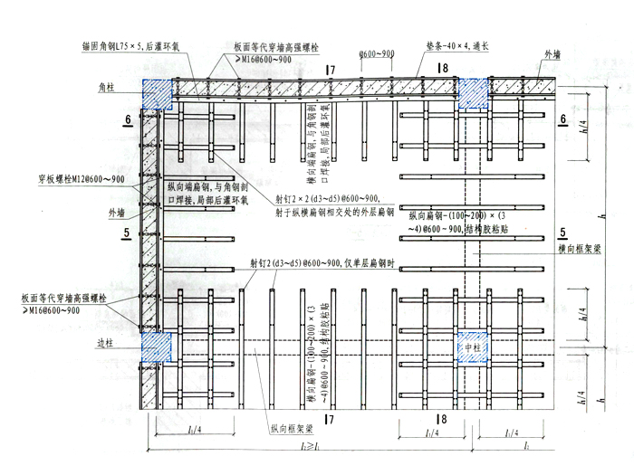 有外墙时板面扁钢布置